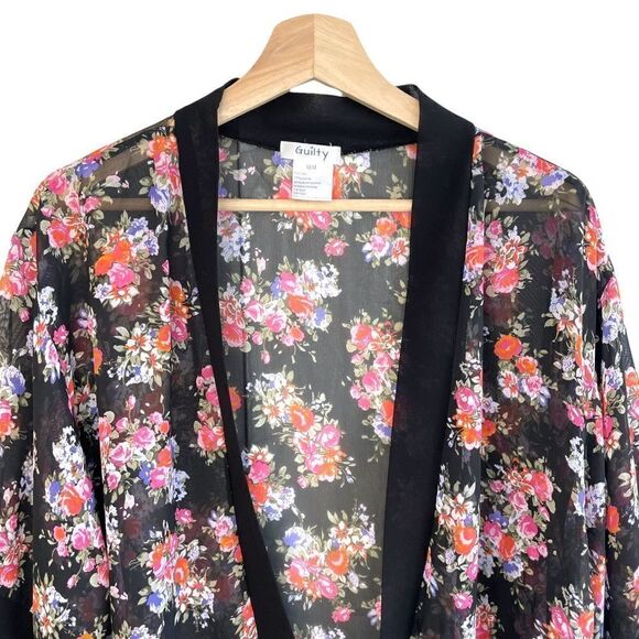 Guilty Dark Floral Swim Cover Up Kimono - Picture 2 of 8